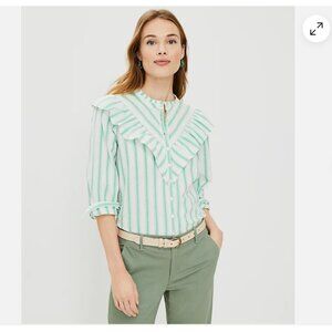 LOFT Mint and White Ruffle Blouse
